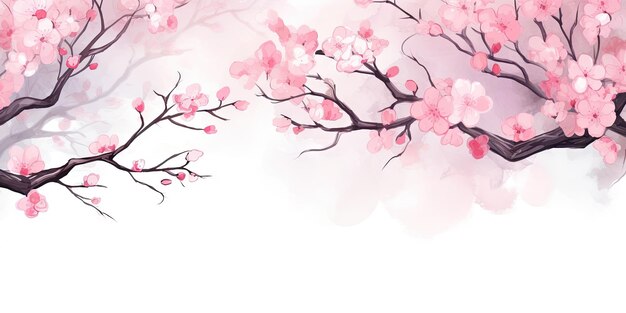 Vector watercolor cherry blossoms white background