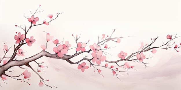 Vector watercolor cherry blossoms white background