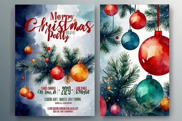 Photo vector watercolor christmas party poster template
