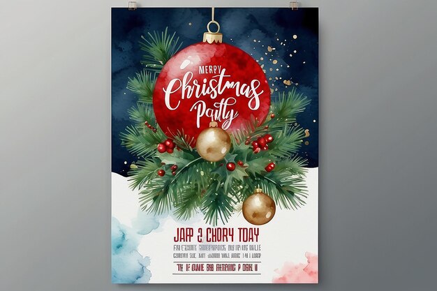 vector watercolor christmas party poster template