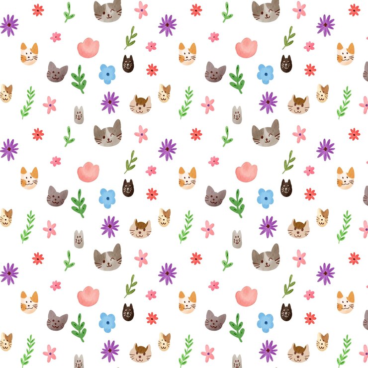 Photo vector watercolor floral pattern with cute cats