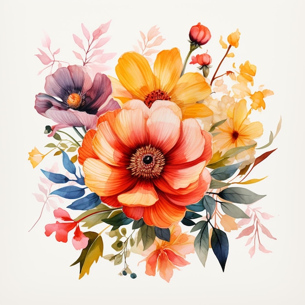 A vector watercolor flowers on white background