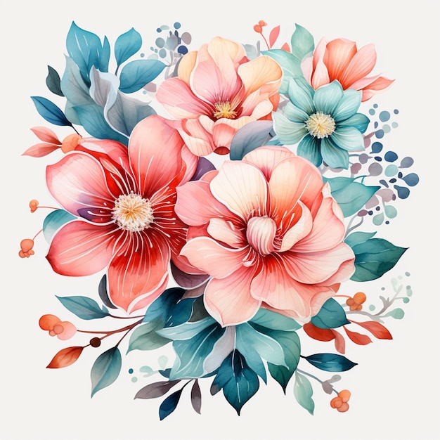 A vector watercolor flowers on white background