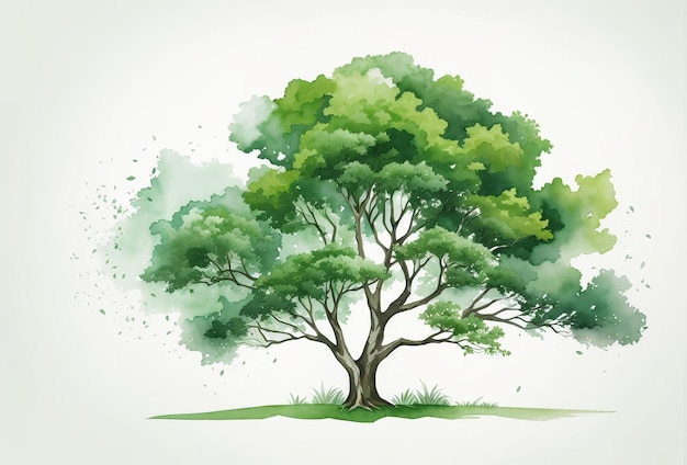 Vector watercolor green tree side view isolated for landscape and architecture drawing elements for