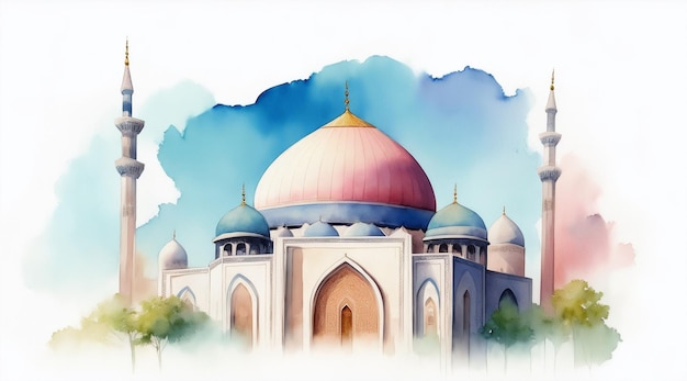 Vector a watercolor painting of a mosque on canvas by Generative AI