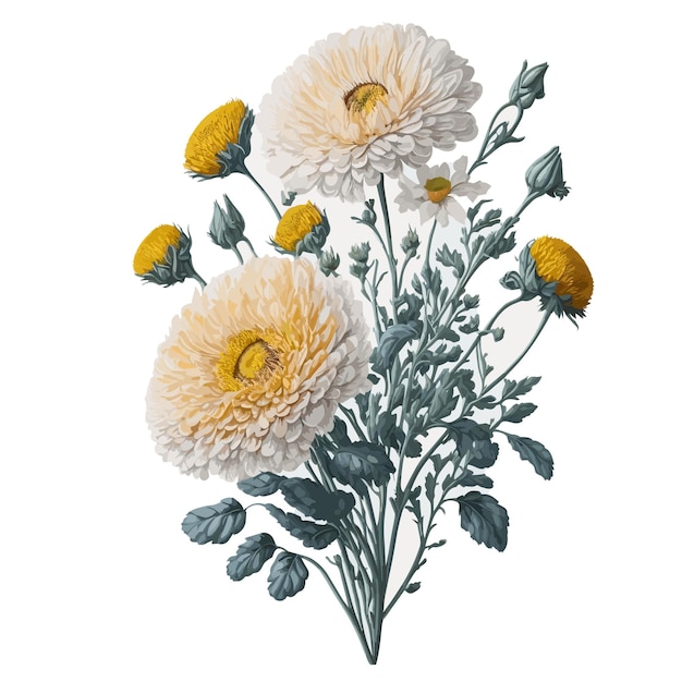 Vector Watercolor spoon chrysanthemum clipart floral blossom