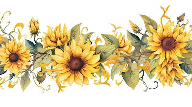 Vector watercolor sunflower border generated by AI