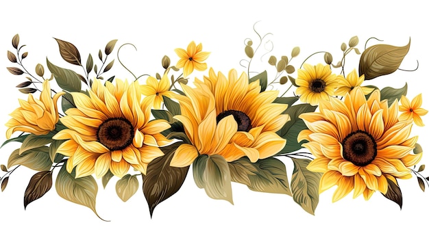 Vector watercolor sunflower border generated by AI