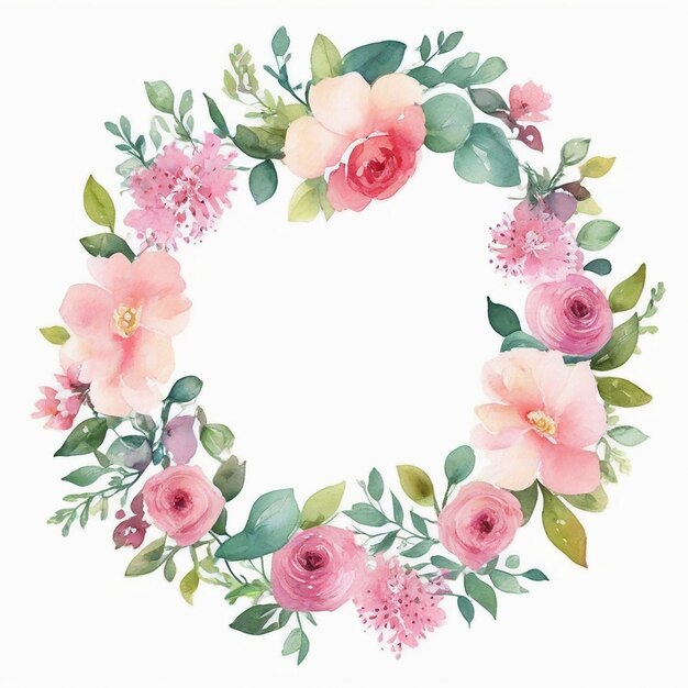 Vector watercolor vector floral wreath on white background