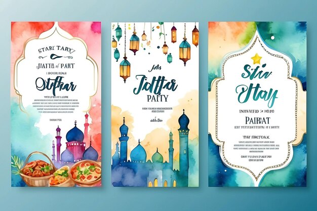 vector watercolor vertical iftar party invitation template