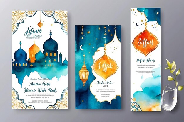 Photo vector watercolor vertical iftar party invitation template