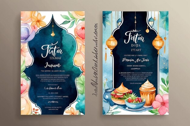 vector watercolor vertical iftar party invitation template