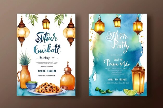 Photo vector watercolor vertical iftar party invitation templatevector watercolor vertical iftar party