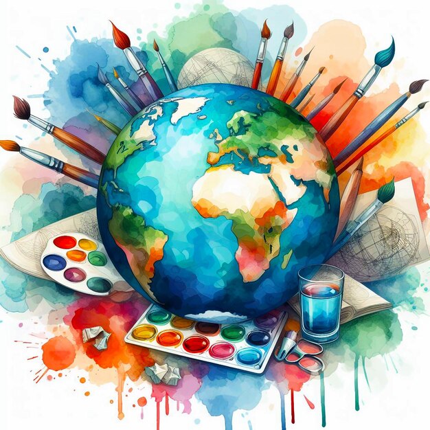 vector watercolor world art day background