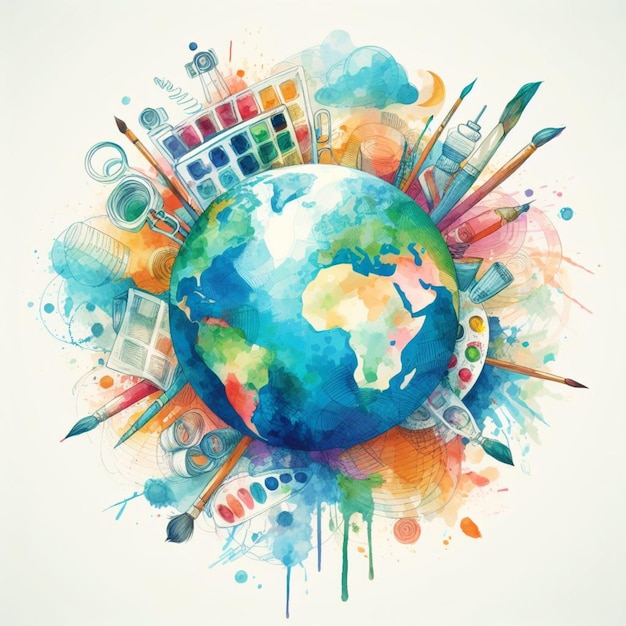 vector watercolor world art day background