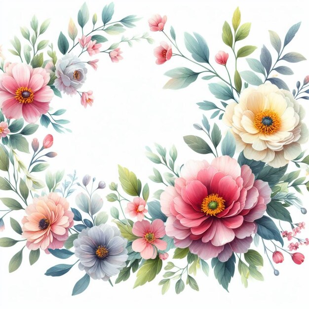 Vector waterverf bloemen frame voor bruiloft of groeten kaart compositie
