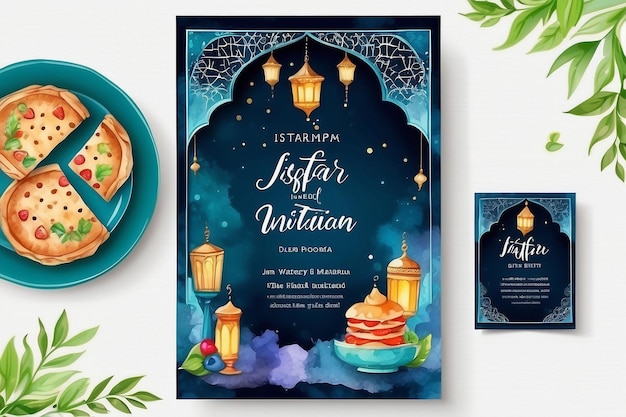 Vector waterverf verticale iftar party uitnodiging sjabloon