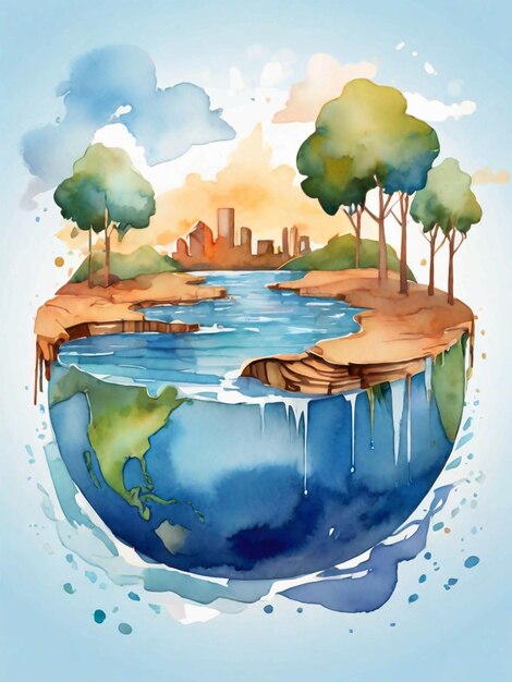 Foto vector waterverf wereld water dag illustratie