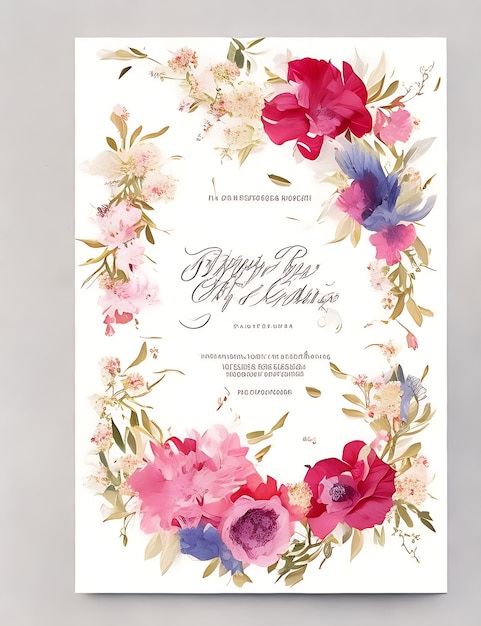 Vector Wedding Invitation Card Floral Template