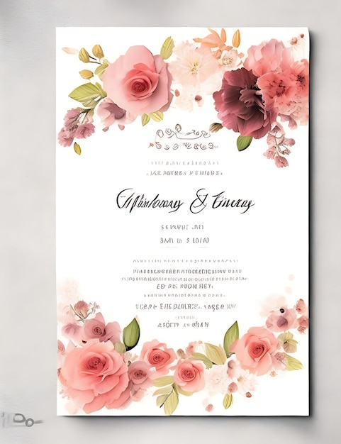 ベクトル結婚式の招待カードの花のテンプレート