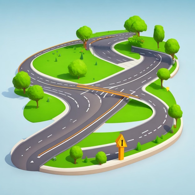 vector winding 3d road pathway on map style