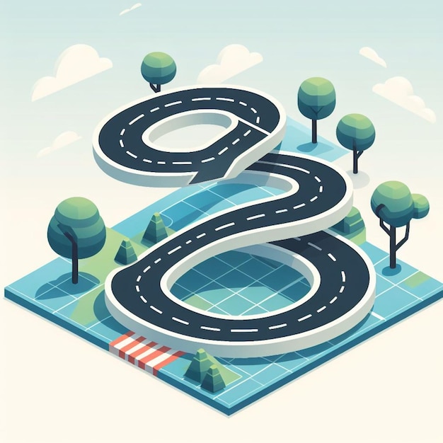 vector winding road pathway on map style