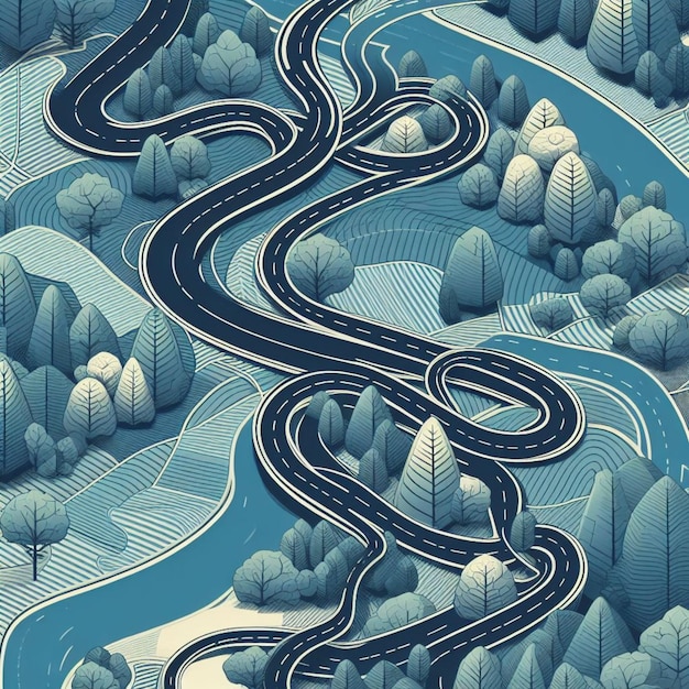 vector winding road pathway on map style