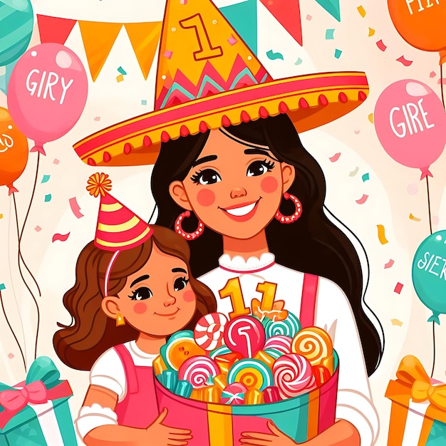 Photo vector a woman and a girl holding a gift with the number 1 on it