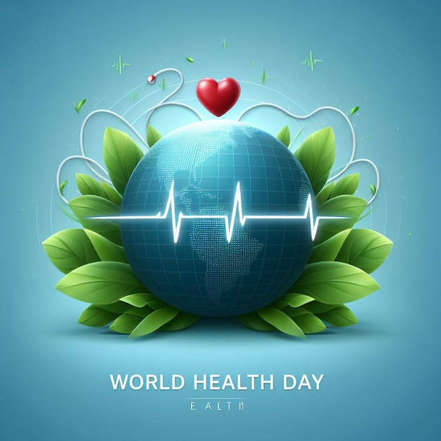 Vector of World health day with earth global and heart