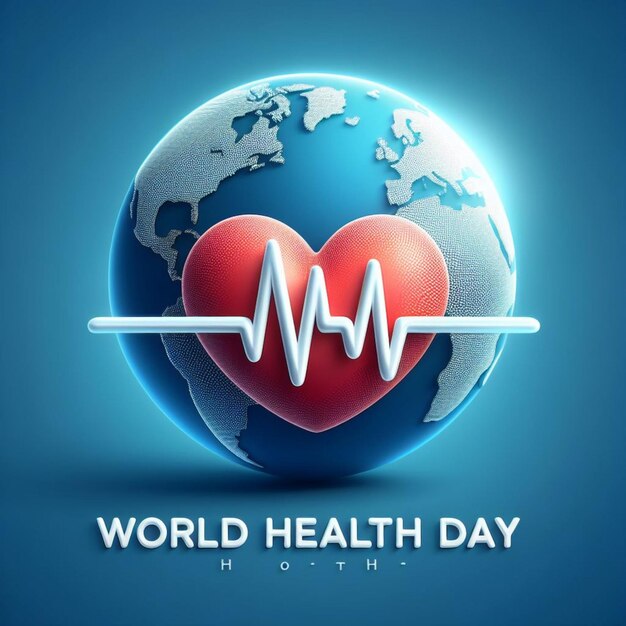 Vector of World health day with earth global and heart