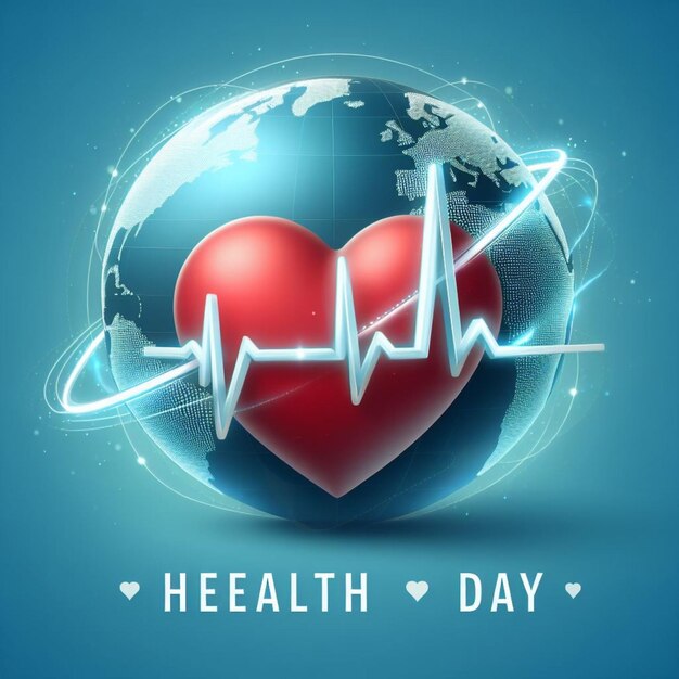 Vector of World health day with earth global and heart