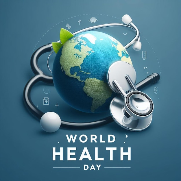 Vector of World health day with earth global and heart