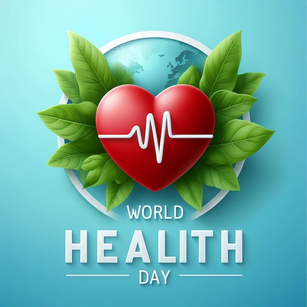 Foto vettore della giornata mondiale della salute con la terra globale e il cuore