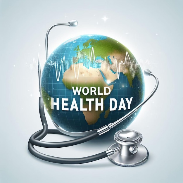 Vector of World health day with earth global and heart