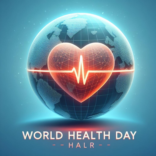 Vector of World health day with earth global and heart