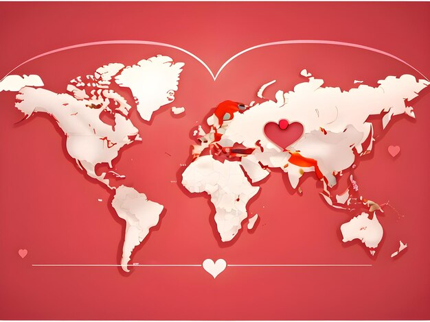 Vector world heart day human heart beat with world map concept banner