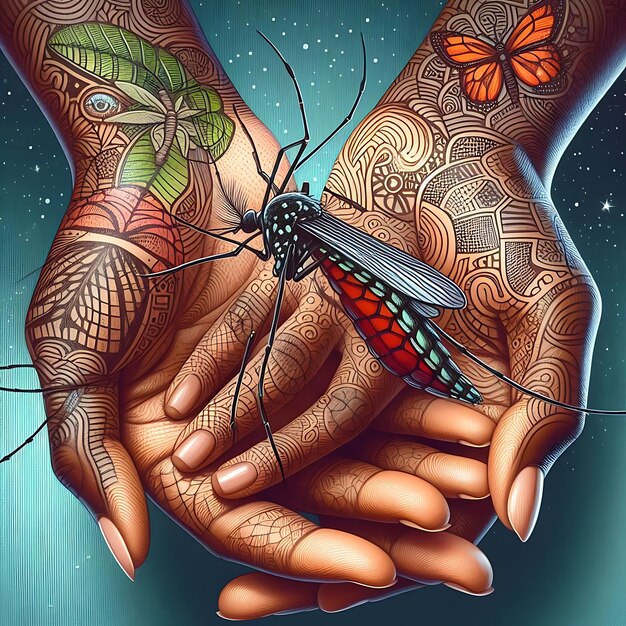 vector world malaria day a hand that has a butterfly on it