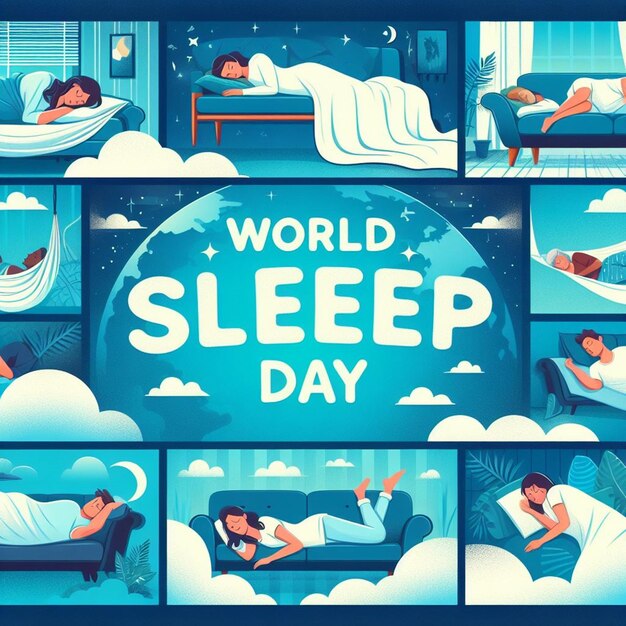 Vector world sleep day vector design illustrationhorizontal bright poster for world sleep day