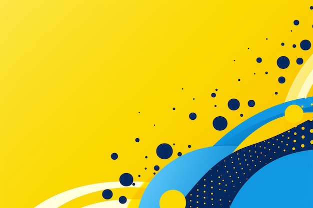 Vector yellow banner with blue lines shapes and halftone