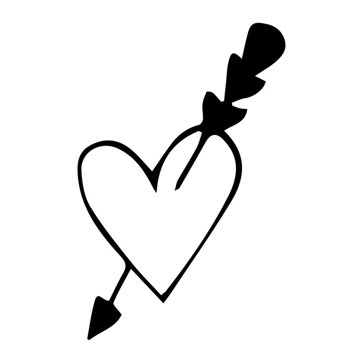 Foto vectorelement hart met een pijl doodle illustratie