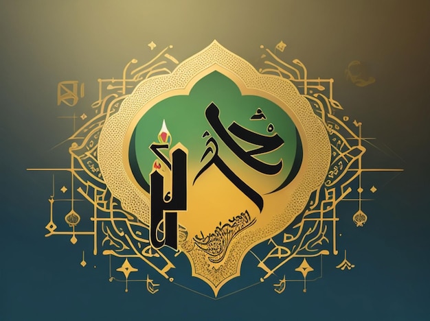 Foto vectorgradiënt maulid al nabi achtergrond met arabisch