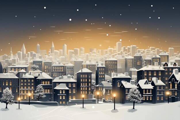 Foto vectorillustratie achtergrond van de winter kerst stadsbeeld kaart