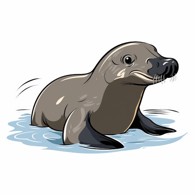 Foto vectorillustratie in karikatuurstijl van een zeeleeuw die in het water zwemt