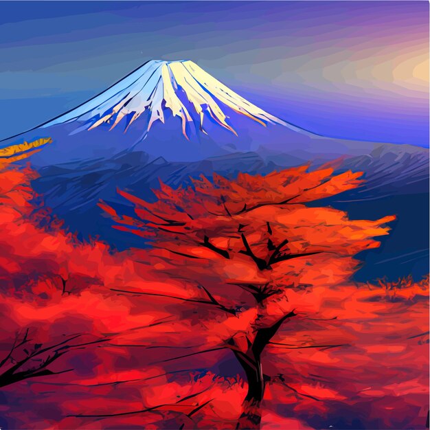 Vectorillustratie van de Japanse berg Fuji met een verscheidenheid aan bomen Ideaal voor reissporten of spiritueel ontwerp Aziatisch