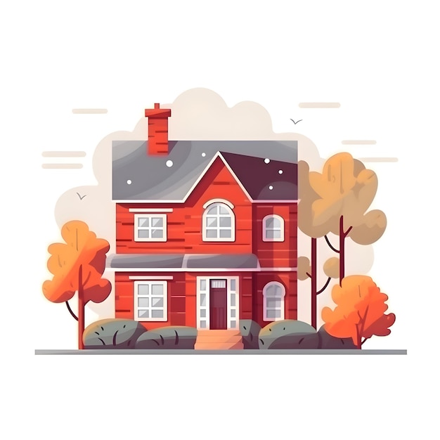 Vectorillustratie van een landhuis in de herfst Platte stijl ontwerp