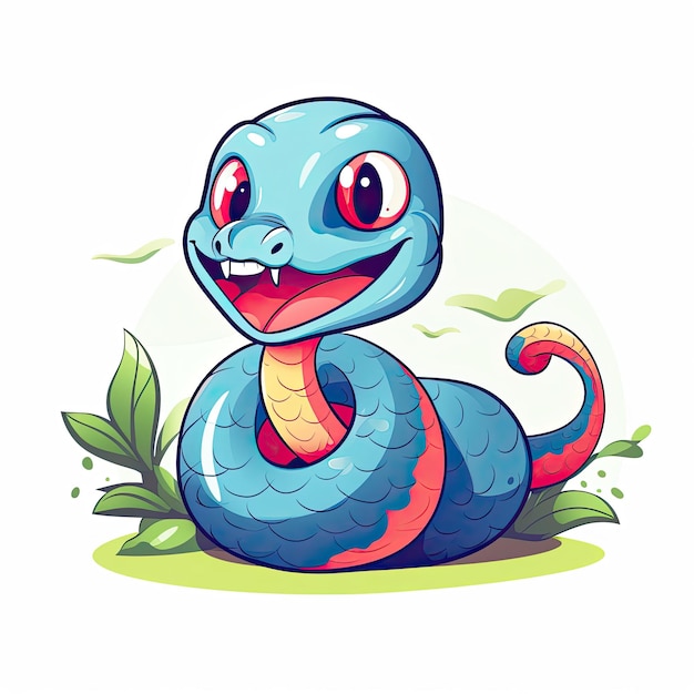 Vectorillustratie van een liefdevolle slangicon Afbeelding van een vriendelijke slang met levendige kleuren en een charmante glimlachende uitdrukking