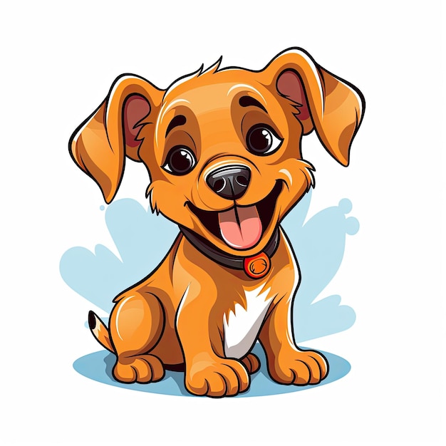 Vectorillustratie van een liefelijk hondenpictogram met een vrolijke puppy met slappe oren, een schuddende staart en een vriendelijke gelukkige uitdrukking