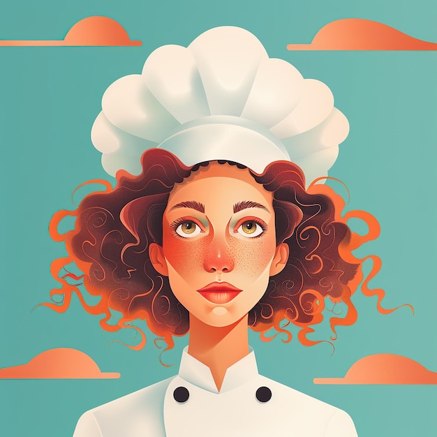 Foto vectorillustratie van een mooie vrouwelijke chef-kok in de hoed en witte uniform ai gegenereerd