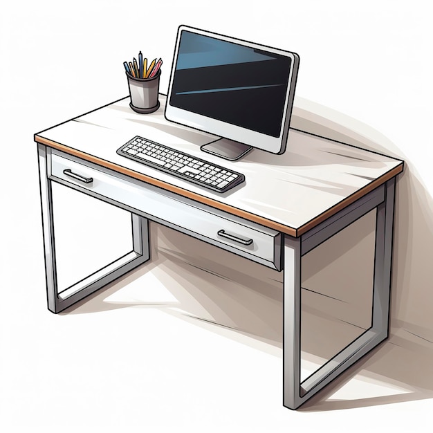 Vectorillustratie van een oud computer bureau in kawaii anime stijl cartoon