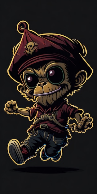 Vectorillustratie van een piraat met een hoed op een zwarte achtergrond
